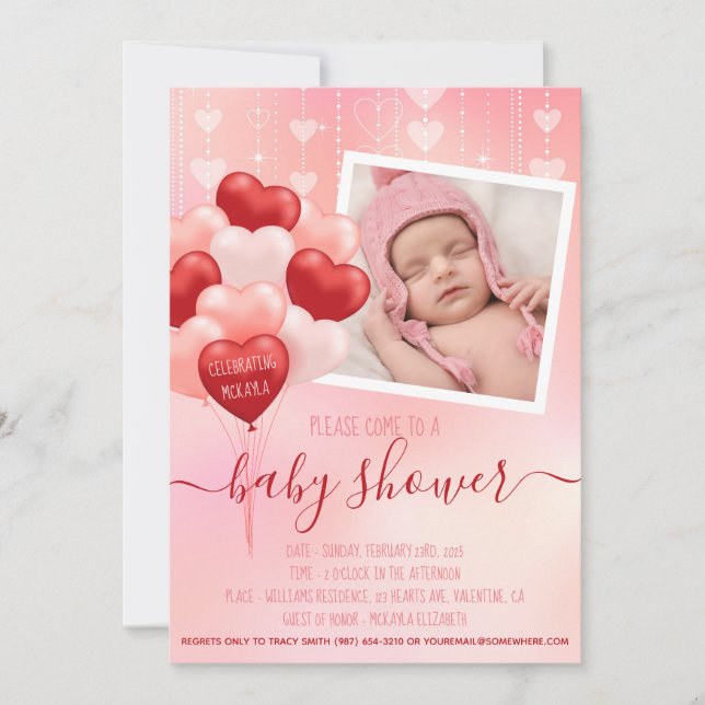 Foto på Babyskor Rosa Valentine Hearts Ballots Inbjudningar (Framsida)