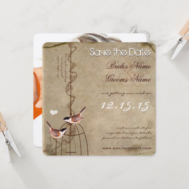 Foto på baksidan Fågelbur Spara datum Inbjudningar (Fram/Back In Situ)