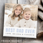 Foto på bästa pappa någonsin lycklig fars dag magnet<br><div class="desc">Tona magnet med din foto och ljusblå,  modern teckensnittstext "Bästa pappa någonsin" med ditt meddelande nedan.</div>