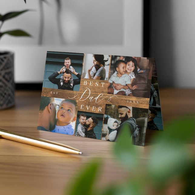 Foto på bästa Pappa någonsin Rustic Woodgrain Fars Kort (Best Dad Ever Rustic Woodgrain Fathers Day 6 Photo Card)