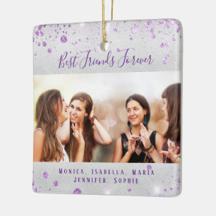 Foto på bästa vänner silver lila glitter namn julgransprydnad keramik