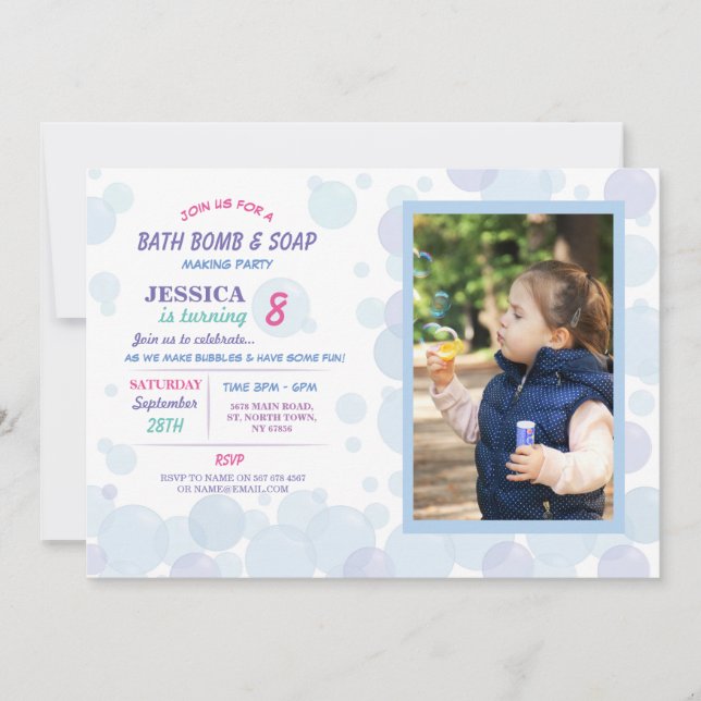 Foto på Bath Bomb Soap Skapar Bubble Födelsedagsfe Inbjudningar (Framsida)