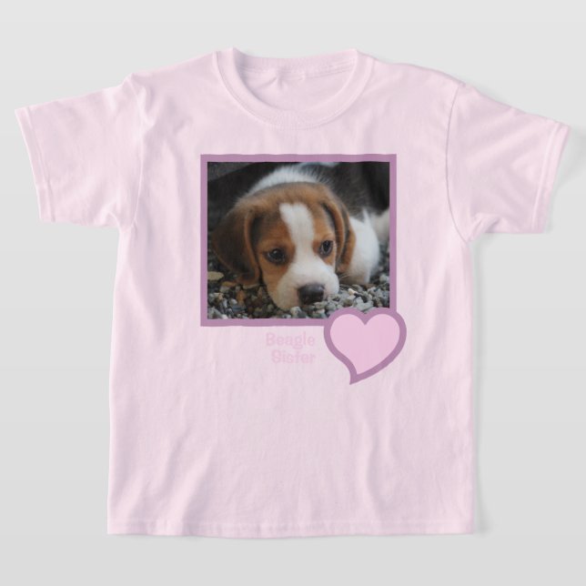Foto på Beagle Sister Text Pet Hund Family Photo T Shirt (Laydown)