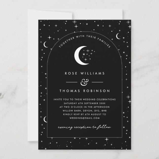 Foto på Black Celestial Arched Wedding Inbjudningar (Framsida)
