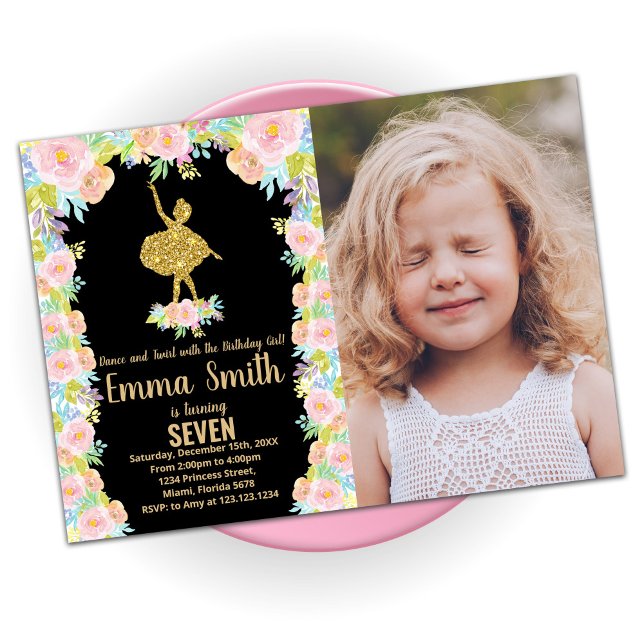 Foto på Black Glitter Ballerina Birthday-inbjudan Inbjudningar (Skapare uppladdad)