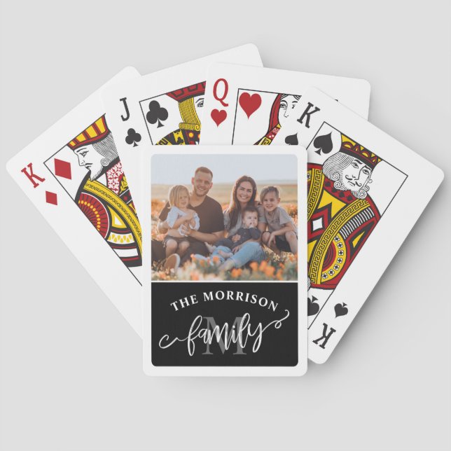 Foto på Black Monogram Push Script Family Casinokort (Baksidan)