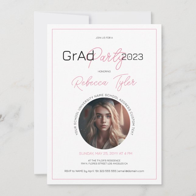 Foto på Black & Rosa Text Grad Party Inbjudan Anpa (Framsida)