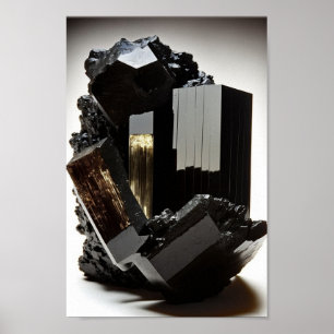 Foto på Black Tourmaline crystal macrocloseup Poster