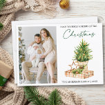 Foto på Bläck Watercolor Gräs Julkort<br><div class="desc">Modern Elegant Calligraphy Bläck Pen Script Minimalist Watercolor Gräs Träd Photo Helgdag Card - ha dig själv en trevlig liten jul</div>