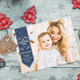 Foto på blått glad helg i jultid vykort