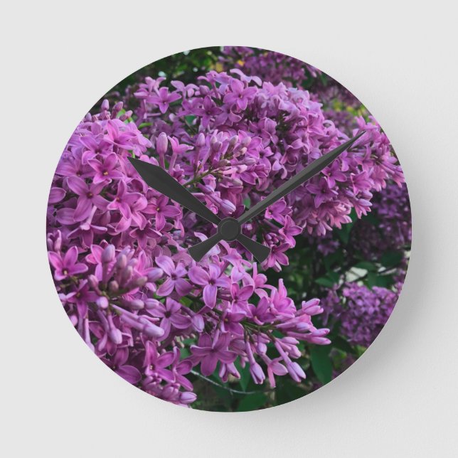 foto på blommigt av elgant Rosa lila lilacs  Rund Klocka (Framsida)