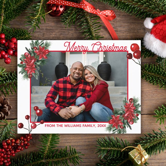 Foto på blommigt av rödblåsbär från god jul vykort (Skapare uppladdad)