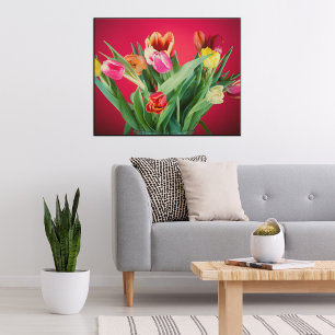 Foto på blommigt av Springtime-rött och -grönt Poster