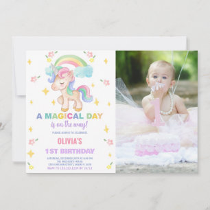 Foto på blommigt Rainbows Unicorn Birthday-inbjudn Inbjudningar