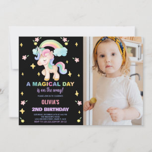 Foto på blommigt Rainbows Unicorn Birthday-inbjudn Inbjudningar
