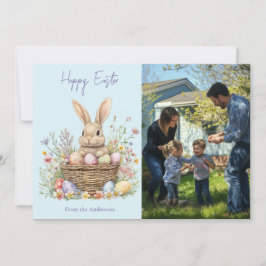 Foto på Blommigten Cute Watercolor Bunny och Påskä Julkort