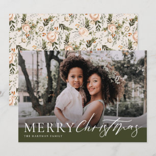 Foto på Blommigten elegant Oliv grönt God jul Julkort