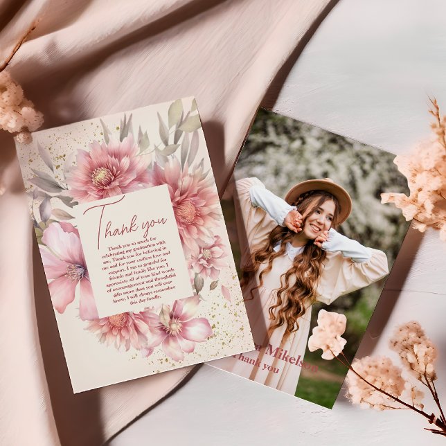 Foto på blommigten för vattenfärgen guld glitter r tack kort (Skapare uppladdad)