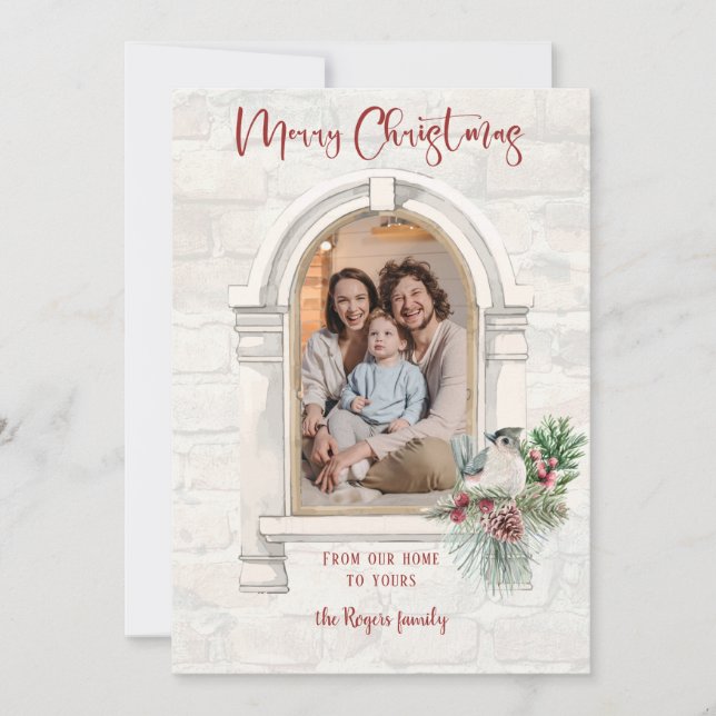 Foto på Blommigten Rustic Watercolor Window/Jul Julkort (Framsida)