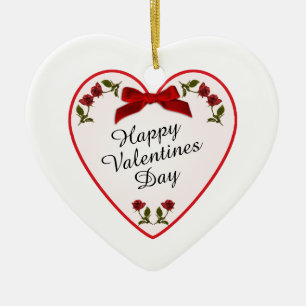 Foto på Blommigten Text Valentines day - Röd ros Julgransprydnad Keramik