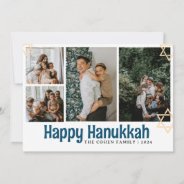 Foto på Blue Calligraphy Lycklig Hanukkah-familjen Julkort
