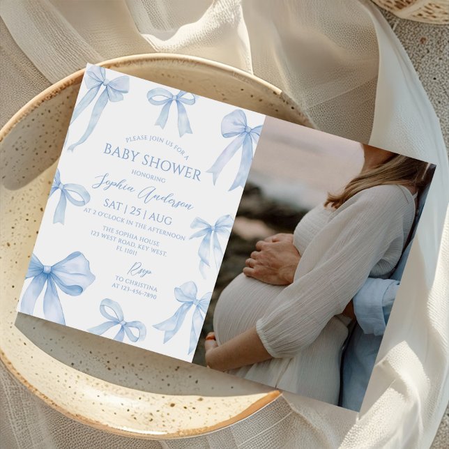 Foto på Blue Coquette Bow Baby Shower Inbjudningar (Skapare uppladdad)