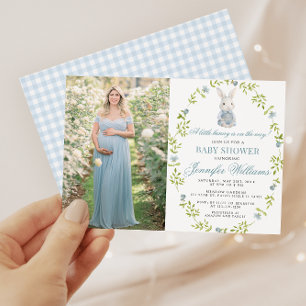 Foto på Blue Little Bunny Vår Pojke Shower Photo Inbjudningar