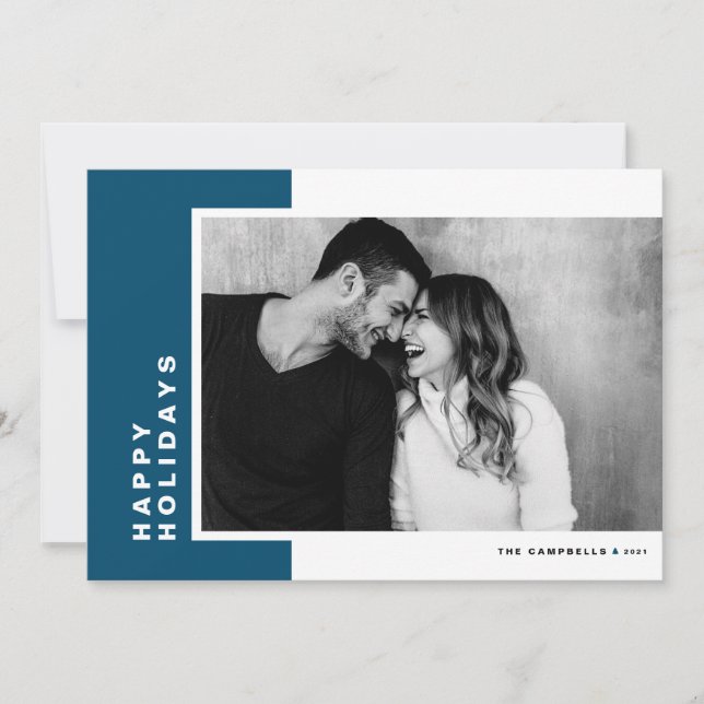 Foto på Blue Modern Färg Block Glad helg (blått, m Julkort (Framsida)