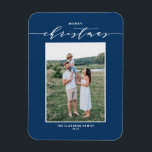 Foto på Blue Modern Mix Typography God jul Magnet<br><div class="desc">God jul! Skicka önskemål till familj och vänner med anpassadet till dagens julmagnet. Den har ett skript för elegant och enkel typografi. Anpassa det här fotojulkortet genom att lägga till namn och ett foto. Denna blåa julmagnet finns på andra djur och färg.</div>