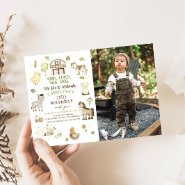 Foto på bondgårdsdjur pojke grön gård födelsedagsf inbjudningar