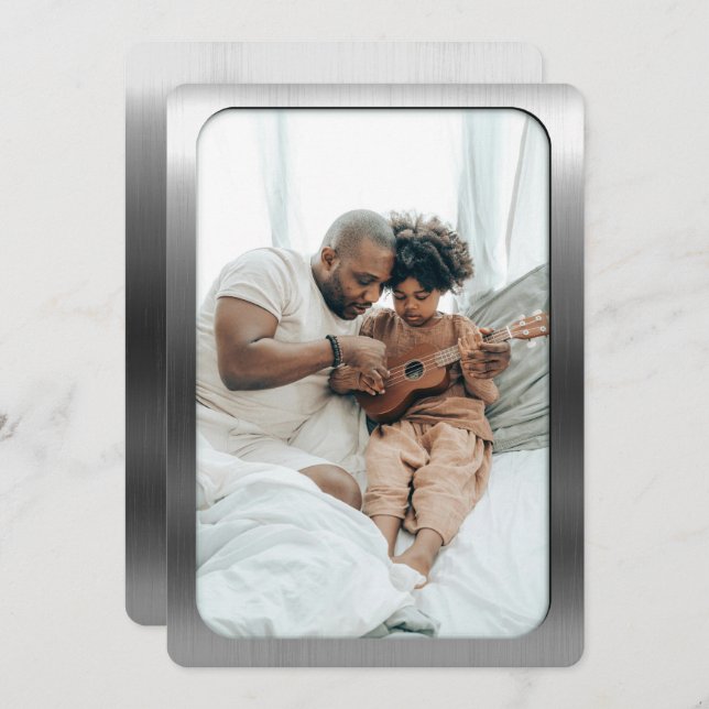 Foto på borstat stål ram - Far-dagen Julkort (Fram/baksida)