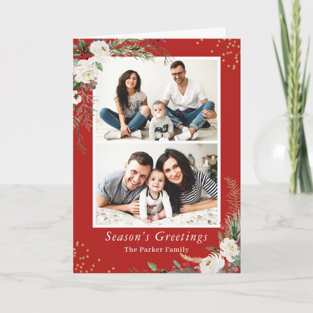 Foto på botaniska berries Red Guld Glitter 2 Helgkort (Framsida)