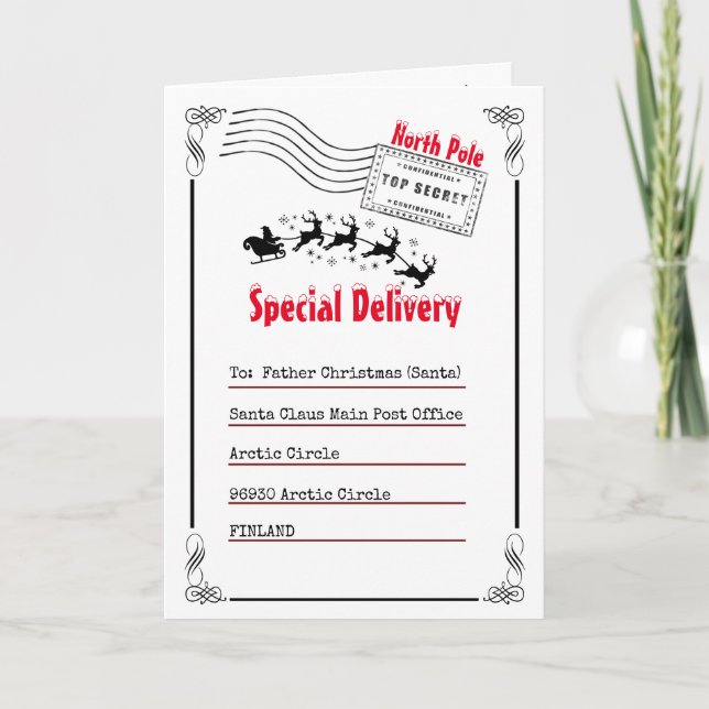 Foto på brev till Santa North Pole-bärare för barn Kort (Framsida)