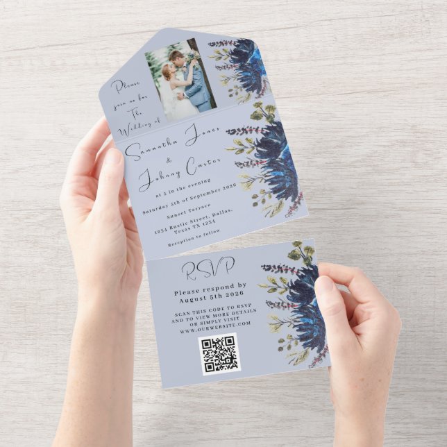 Foto på Bröllop i Blommigten Navy & Dusty Blue (Avrivbar del)