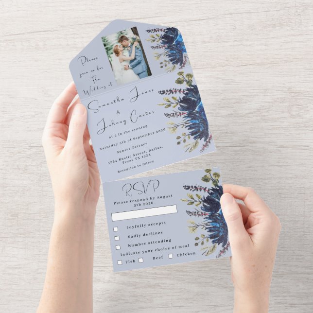 Foto på Bröllop i Blommigten Navy & Dusty Blue (Avrivbar del)