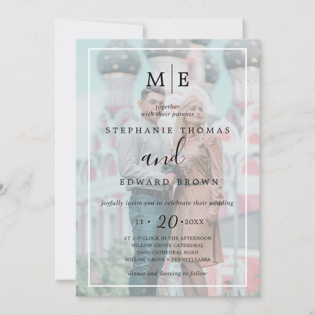 Foto på Bröllop i Classy Black & White Vellum Effe Inbjudningar (Framsida)