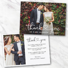 Foto på Calligraphy Heart Bröllop Bride Groom 2 Tack Kort