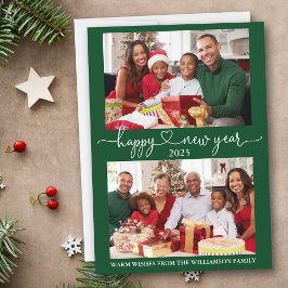 Foto på Calligraphy Heart Gott nytt år Grönt 2 Julkort