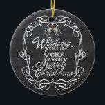 Foto på Chalkboard Mistletoes-skript God jul Julgransprydnad Keramik<br><div class="desc">"Önskar dig en mycket God jul vit Hälsning-typografi i en rullad, traditionell Vintage Ram, rustisk julkalkbräda med ornament av misstag. Designad av tjock*fa*tin. Enkel att anpassa med egen text, bild eller bild. Kontakta tjock*fa*tin direkt om du vill ha anpassningsbar. Avgifter för anpassningsbar gäller. www.zazzle.com/fat_fa_tin www.zazzle.com/color_therapy www.zazzle.com/fatfatin_blue_knot www.zazzle.com/fatfatin_red_knot www.zazzle.com/fatfatin_mini_me www.zazzle.com/fatfatin_box www.zazzle.com/fatfatin_design...</div>