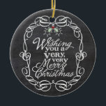 Foto på Chalkboard Mistletoes-skript God jul Julgransprydnad Keramik<br><div class="desc">"Önskar dig en mycket God jul vit Hälsning-typografi i en rullad, traditionell Vintage Ram, rustisk julkalkbräda med ornament av misstag. Designad av tjock*fa*tin. Enkel att anpassa med egen text, bild eller bild. Kontakta tjock*fa*tin direkt om du vill ha anpassningsbar. Avgifter för anpassningsbar gäller. www.zazzle.com/fat_fa_tin www.zazzle.com/color_therapy www.zazzle.com/fatfatin_blue_knot www.zazzle.com/fatfatin_red_knot www.zazzle.com/fatfatin_mini_me www.zazzle.com/fatfatin_box www.zazzle.com/fatfatin_design...</div>