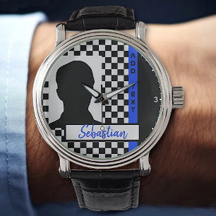 Foto på Checkerboard Tävla Flagga Blue Line Tävlin Armbandsur
