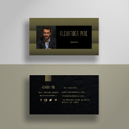 Foto på Classy Simple Modern Black Guld Profession Visitkort
