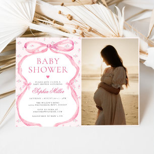 Foto på Coquette Rosa Bow Baby Shower Inbjudningar