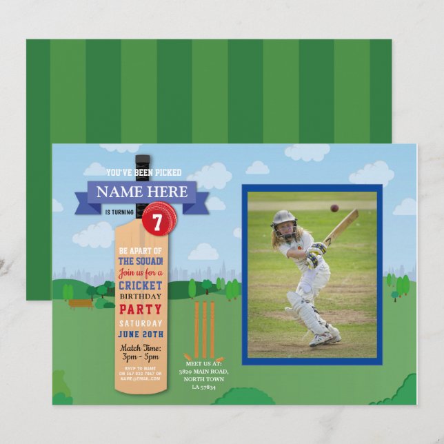 Foto på Cricket Födelsedagsfest Sports Winner Matc Inbjudningar (Fram/baksida)