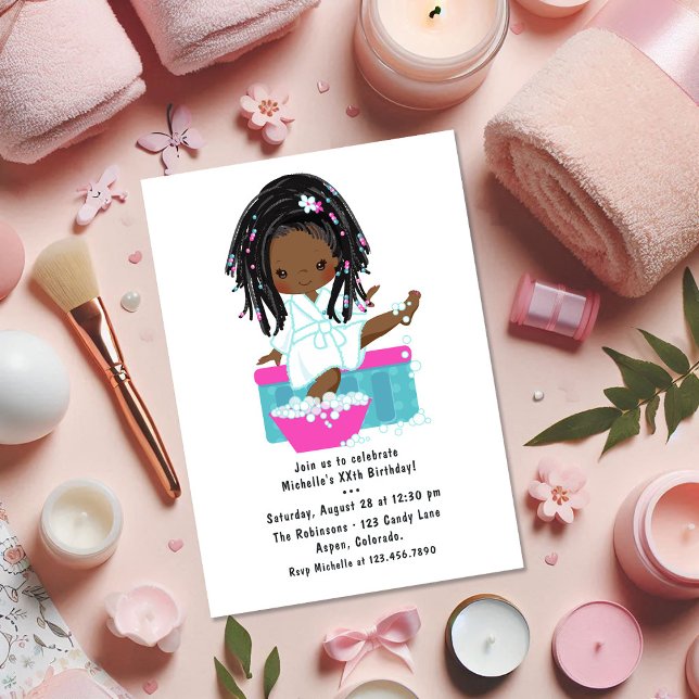 Foto på Cute Black Girl Spa Sleepover Födelsedagsf Inbjudningar (Cute Black Girl Spa Sleepover Birthday Party Photo Invitation)