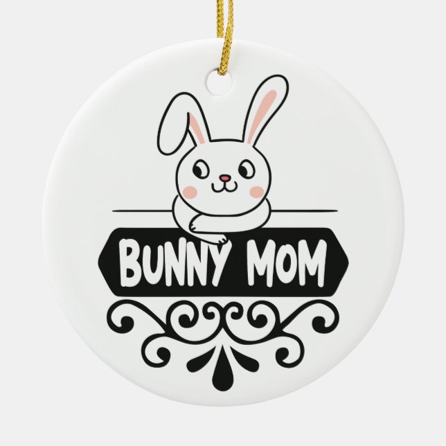 Foto på Cute Bunny mamma kanin älskare Julgransprydnad Keramik (Framsidan)