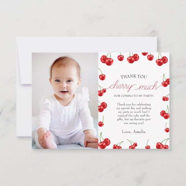 Foto på Cute Cherry Girl Berry First Födelsedagsfe Tack Kort (Framsida)