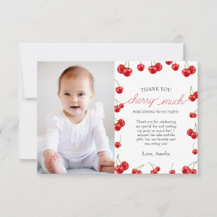 Foto på Cute Cherry Girl Berry First Födelsedagsfe Tack Kort