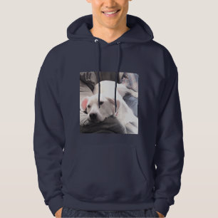 Foto på Cute Couch Potato Hund med Pappa-marinblåt Hoodie