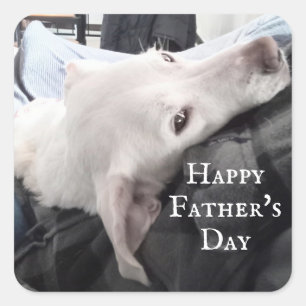 Foto på Cute Hund med Pappa Lycklig Fars dag Fyrkantigt Klistermärke